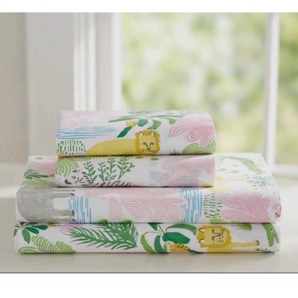 Pottery Barn Kids Fitted Sheet Twin Fitted Jungle Safari Animals Cotton